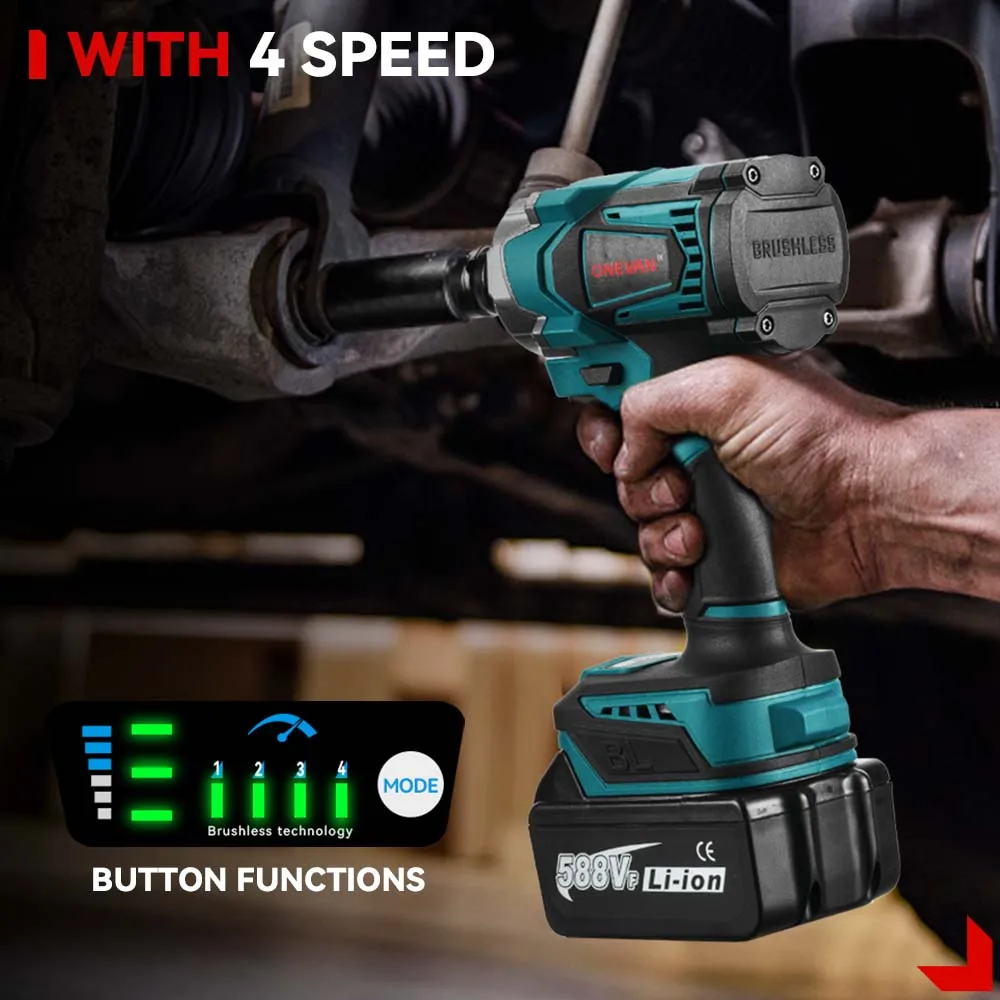 ONEVAN 1200N.M Brushless Electric Impact Wrench 3 Funtion 1/2" Cordless Portable Screwdriver Drill Tools For Makita Battery Pin - Image 5