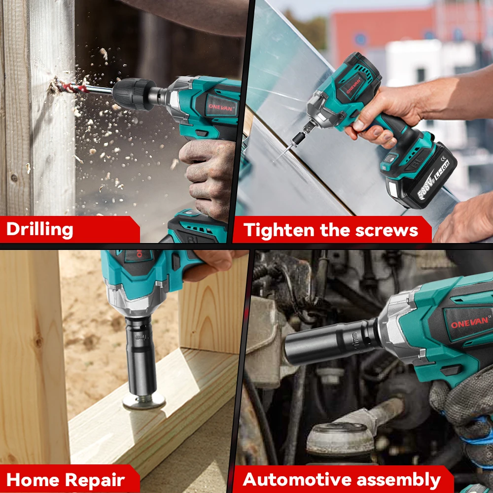 ONEVAN 1200N.M Brushless Electric Impact Wrench 3 Funtion 1/2" Cordless Portable Screwdriver Drill Tools For Makita Battery Pin - Image 6