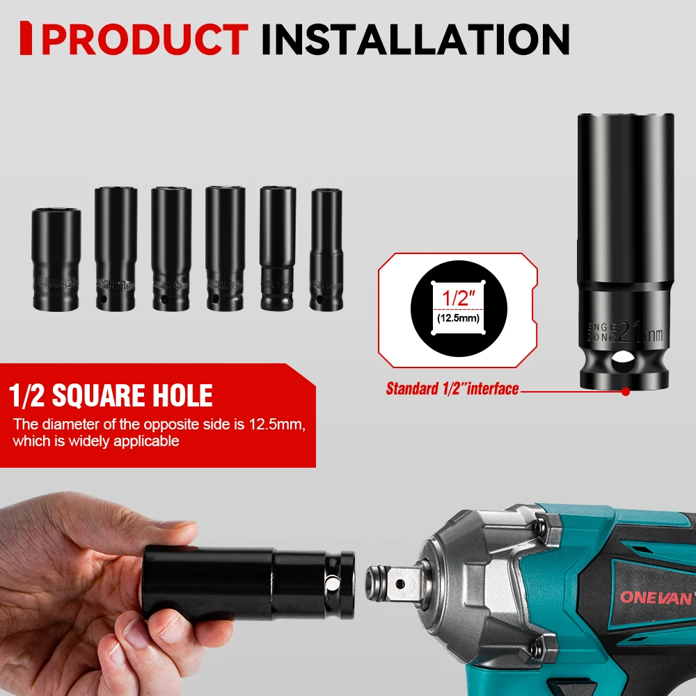 ONEVAN 1200N.M Brushless Electric Impact Wrench 3 Funtion 1/2" Cordless Portable Screwdriver Drill Tools For Makita Battery Pin - Image 3