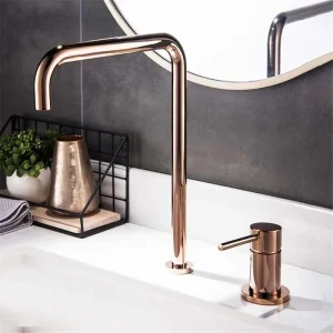 Tuqiu Rose Gold Basin faucet Bathroom two holes Widespread bathroom faucet sink tap 360 rotating widespread Black basin Tap