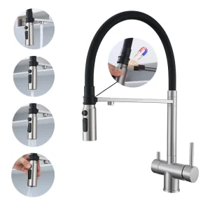 4 In 1 Magnetic Adsorption For Kitchen Sink Faucet Pure Water Tap Silicone Hose 360 Rotation Stainless Steel Hot And Cold Mixer