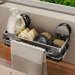 No-Drill Kitchen Sink Storage Rack Suction Cup Cloth Draining Rack Multifunctional Wall-Mounted Sink Shelf for Utensils Dishes