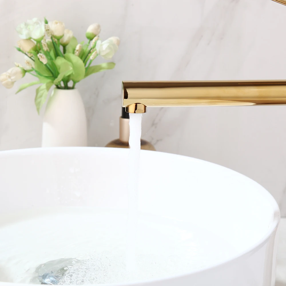KEMAIDI Tall Bathroom Faucet Basin Sink Black and Golden Plated Tap Hot Cold Water Mixer Tap Deck Mounted Bathroom Faucets - Image 5