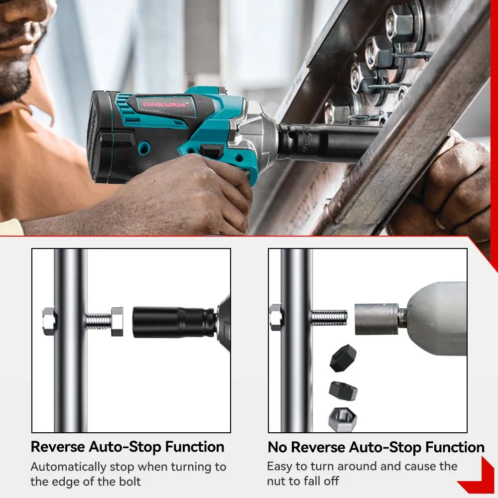 ONEVAN 1200N.M Brushless Electric Impact Wrench 3 Funtion 1/2" Cordless Portable Screwdriver Drill Tools For Makita Battery Pin - Image 4