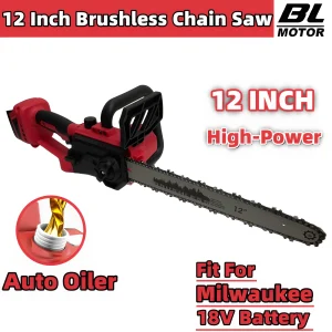 For Milwaukee 18V Battery 12 Inch Brushless Chain Saw Auto Oiler High-power Cordless Electric Chainsaw Wood Cutting Power Tools