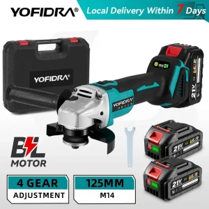 YOFIDRA 125mm 4 Gears Brushless Electric Angle Grinder Metal Wood Grinding Polishing Cutting Power Tool For Makita Battery Pin