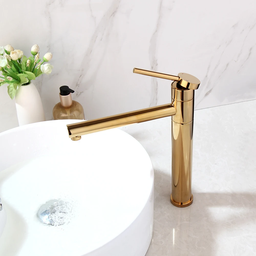 KEMAIDI Tall Bathroom Faucet Basin Sink Black and Golden Plated Tap Hot Cold Water Mixer Tap Deck Mounted Bathroom Faucets - Image 3