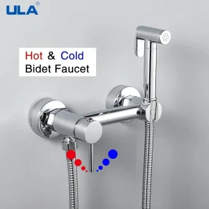 ULA Brass Bidet Faucet Black Toilet Faucet Handheld Toilet Bidet Sprayer Set Hygienic Shower Hot Cold Water Mixer Shower Head