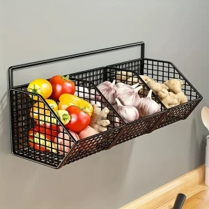 Kitchen Storage Basket Wall Mounted Suitable for Durable Metal Wire Storage of Spices, Garlic, Onions, and Vegetables