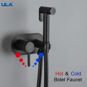 ULA Black Bidet faucet Portable Bidet Sprayer Brass Bathroom Toilet Faucet Hot Cold Water Bidet Mixer Bathroom Shower Head