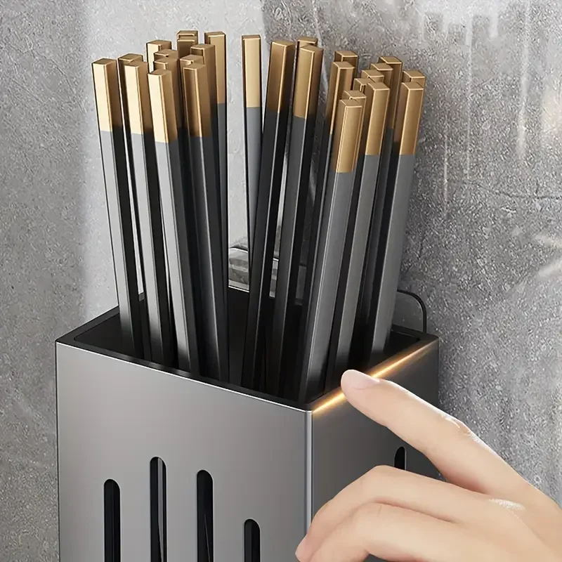 1pc/2pcs Wall-mounted Chopstick Holder Household Kitchen Sink Tableware Storage Rack Punch-free Drain with Water Tray with Hook - Image 5