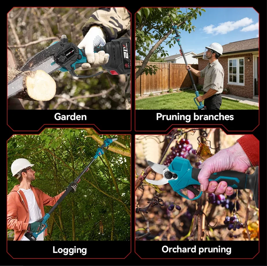 ONEVAN 4IN1 Brushless Telescoping Pole Electric Chainsaw Scissor High Branch Garden Pruning Tool For Makita 18V Battery Pin - Image 6