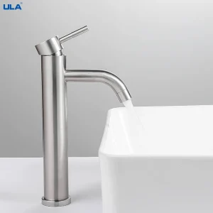 ULA Basin Faucet Waterfall Bathroom Sink Faucet Hot Cold Water Mixer Tap Deck Mounted Brushed/Black Bathroom Crane Washbasin Tap